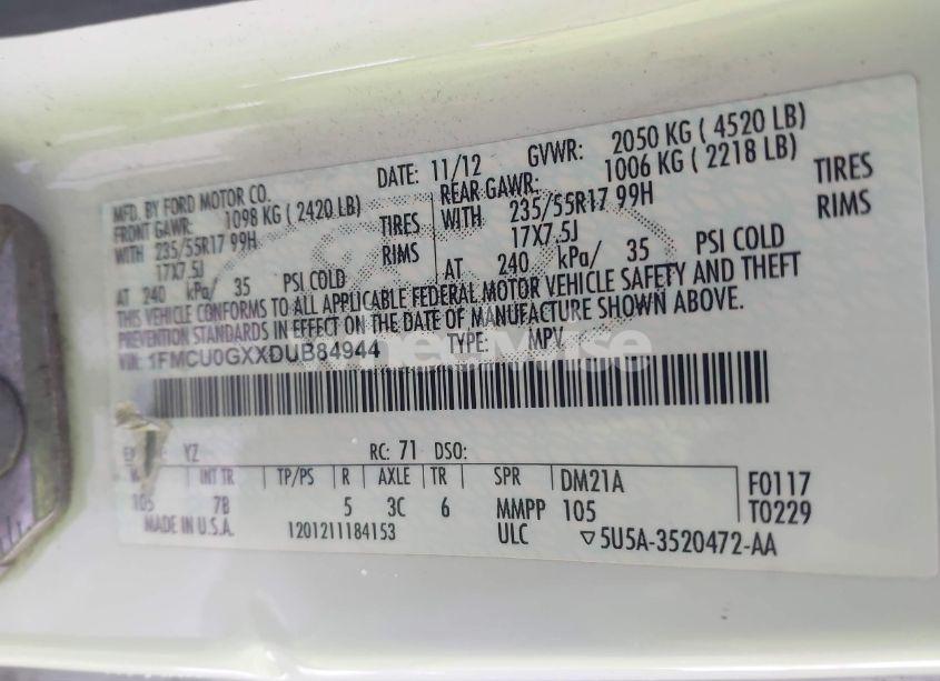 Photo 9 of 2013 Ford Escape SE (VIN 1FMCU0GXXDUB84944)