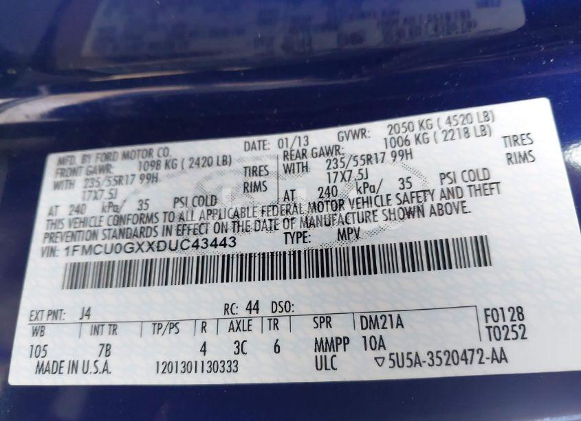 Photo 9 of 2013 Ford Escape SE (VIN 1FMCU0GXXDUC43443)