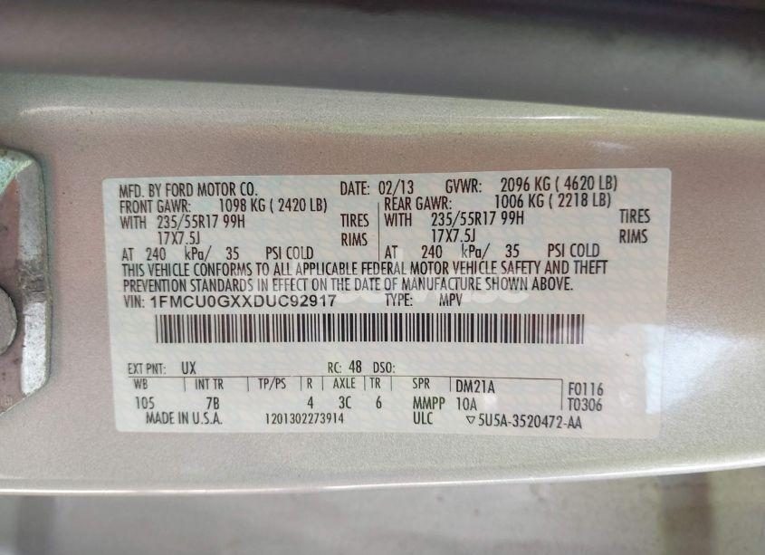 Photo 9 of 2013 Ford Escape SE (VIN 1FMCU0GXXDUC92917)