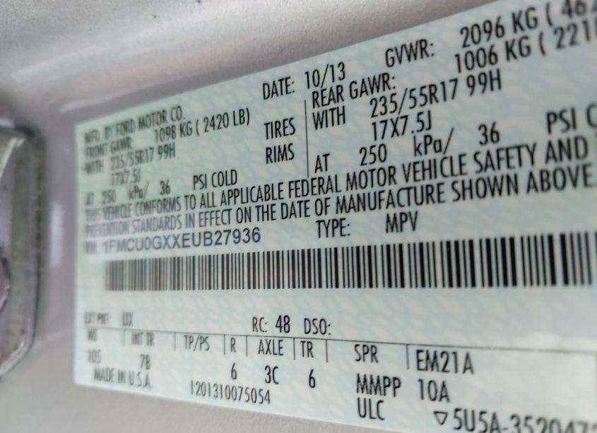 Photo 9 of 2014 Ford Escape SE (VIN 1FMCU0GXXEUB27936)