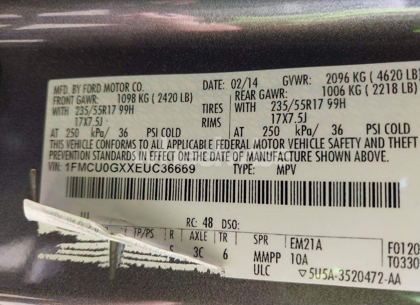 Photo 9 of 2014 Ford Escape SE (VIN 1FMCU0GXXEUC36669)