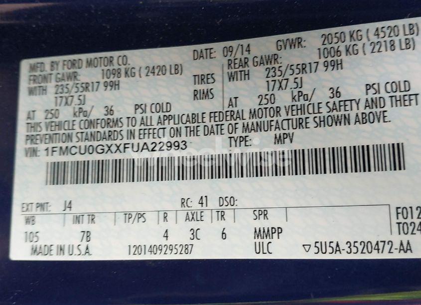 Photo 9 of 2015 Ford Escape SE (VIN 1FMCU0GXXFUA22993)