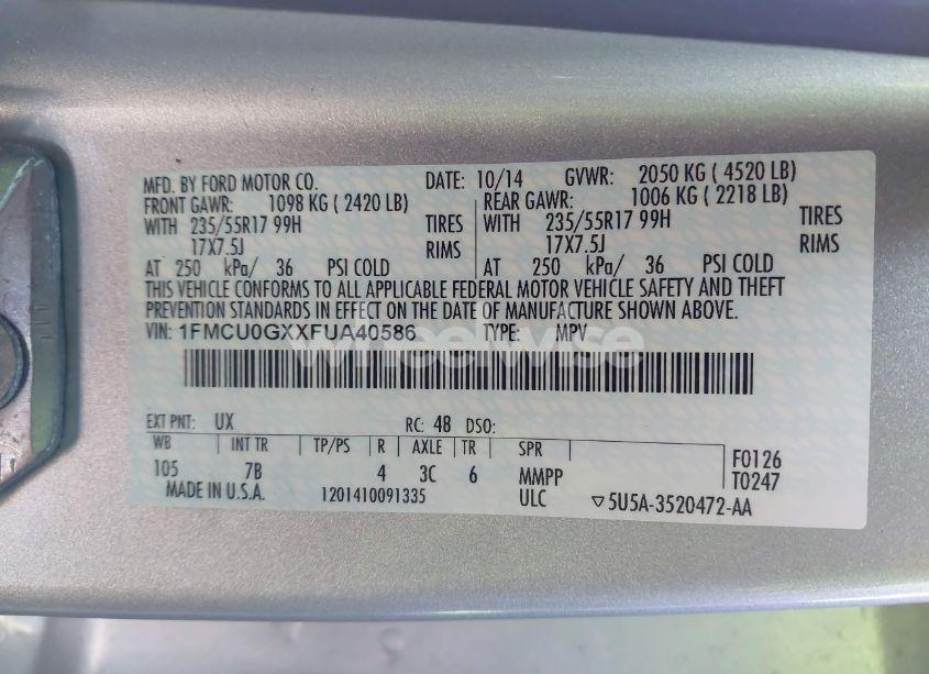 Photo 9 of 2015 Ford Escape SE (VIN 1FMCU0GXXFUA40586)