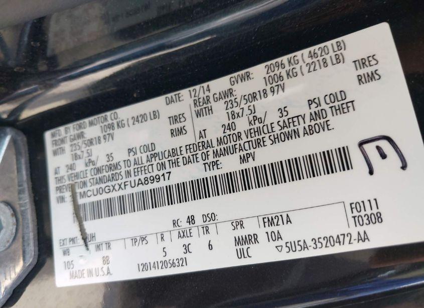 Photo 9 of 2015 Ford Escape SE (VIN 1FMCU0GXXFUA89917)