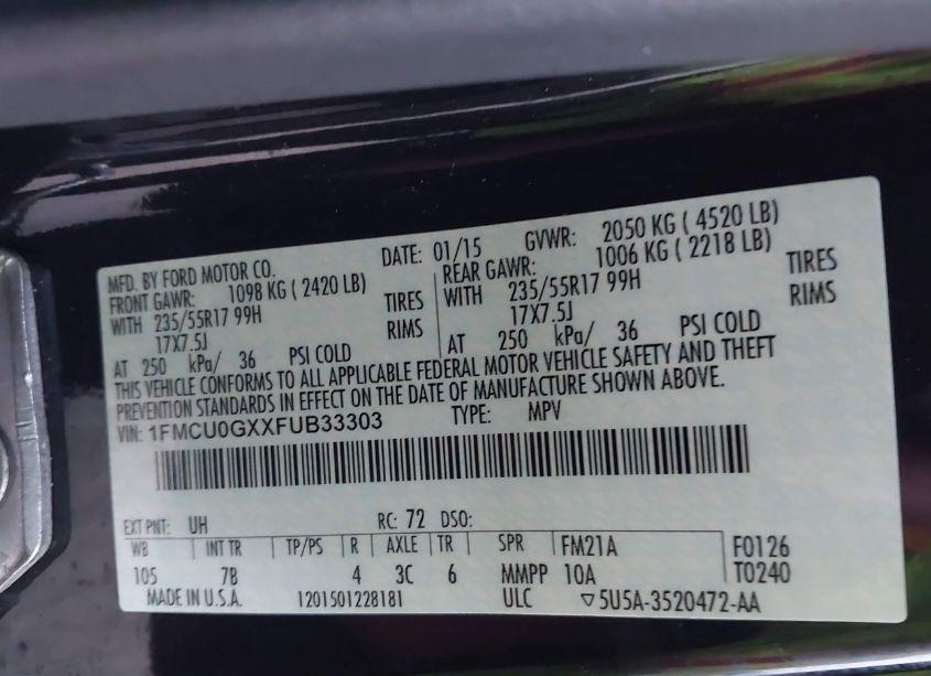 Photo 9 of 2015 Ford Escape SE (VIN 1FMCU0GXXFUB33303)