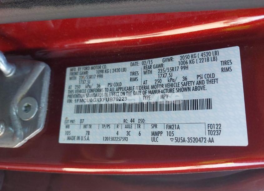 Photo 9 of 2015 Ford Escape SE (VIN 1FMCU0GXXFUB70223)