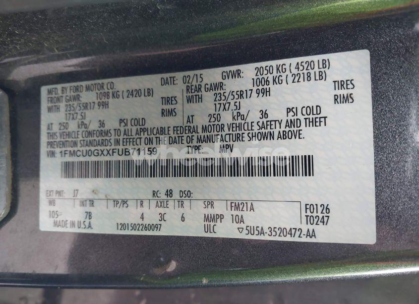 Photo 9 of 2015 Ford Escape SE (VIN 1FMCU0GXXFUB71159)