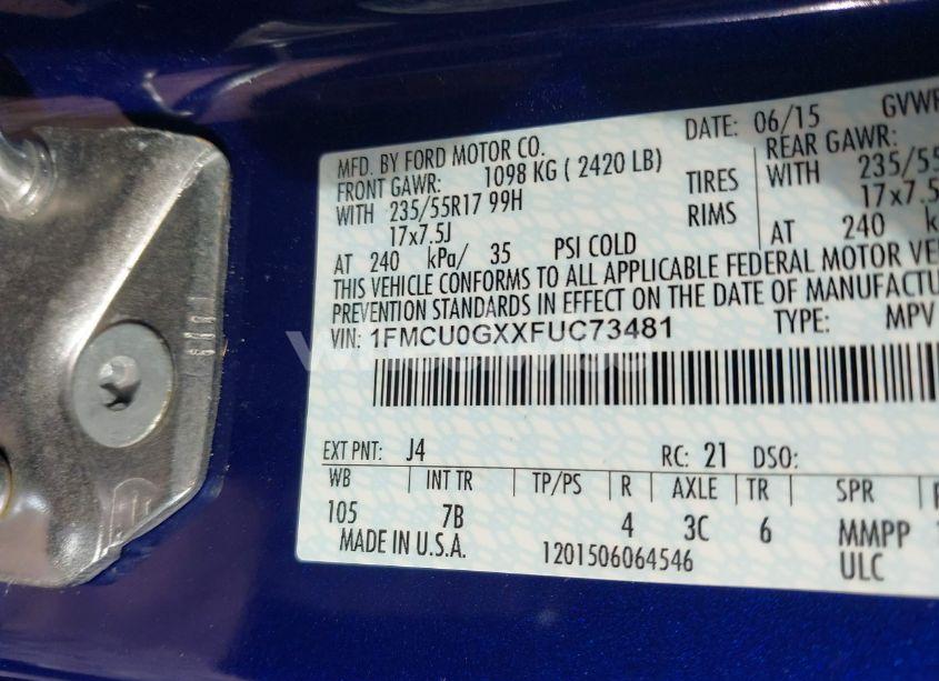 Photo 9 of 2015 Ford Escape SE (VIN 1FMCU0GXXFUC73481)