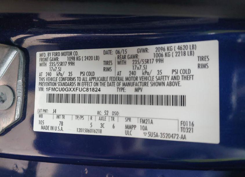 Photo 9 of 2015 Ford Escape SE (VIN 1FMCU0GXXFUC81824)