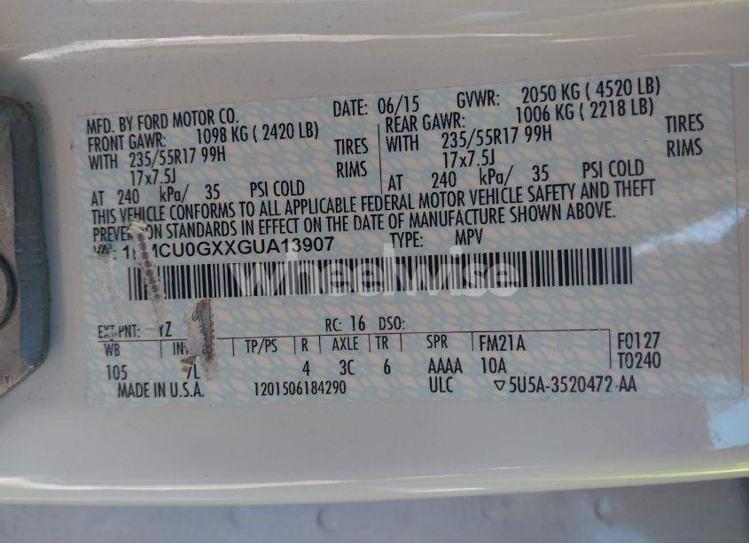 Photo 9 of 2016 Ford Escape SE (VIN 1FMCU0GXXGUA13907)