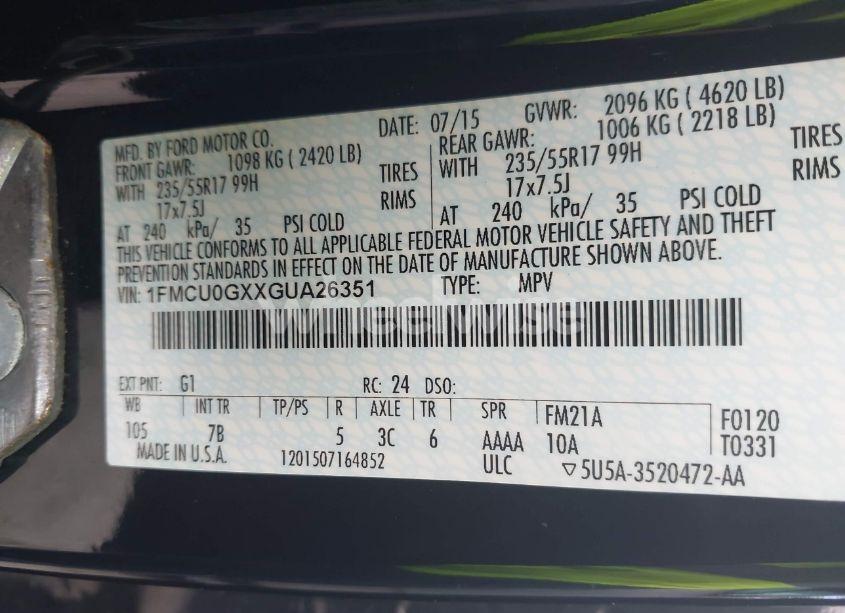 Photo 9 of 2016 Ford Escape SE (VIN 1FMCU0GXXGUA26351)