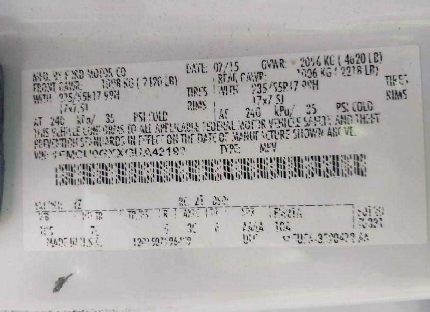 Photo 9 of 2016 Ford Escape SE (VIN 1FMCU0GXXGUA42193)