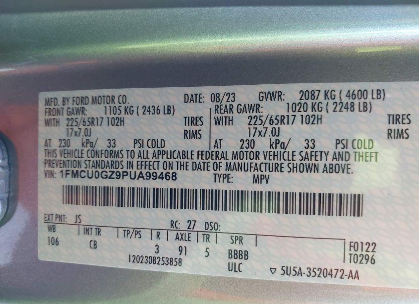 Photo 9 of 2023 Ford Escape ACTIVE (VIN 1FMCU0GZ9PUA99468)