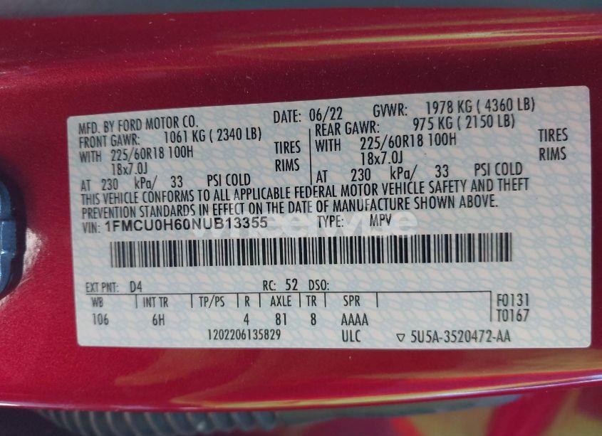 Photo 9 of 2022 Ford Escape SEL (VIN 1FMCU0H60NUB13355)