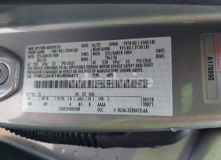 Photo 9 of 2022 Ford Escape SEL (VIN 1FMCU0H61NUB56411)