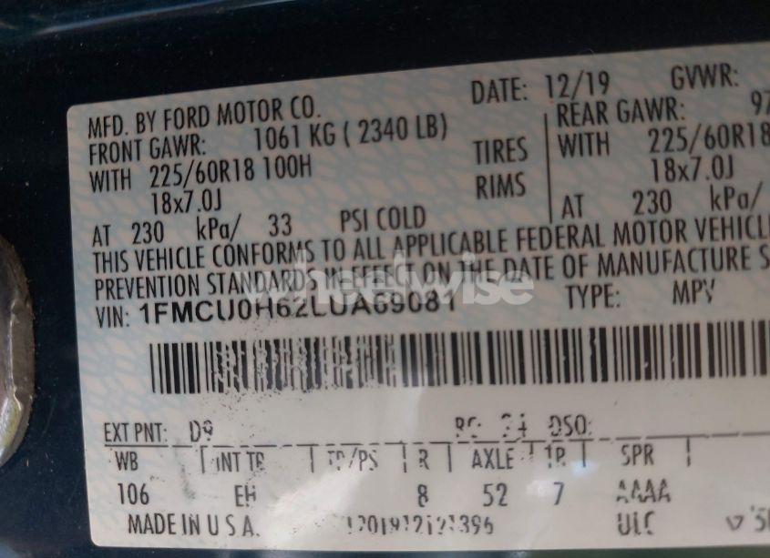 Photo 9 of 2020 Ford Escape SEL (VIN 1FMCU0H62LUA69081)
