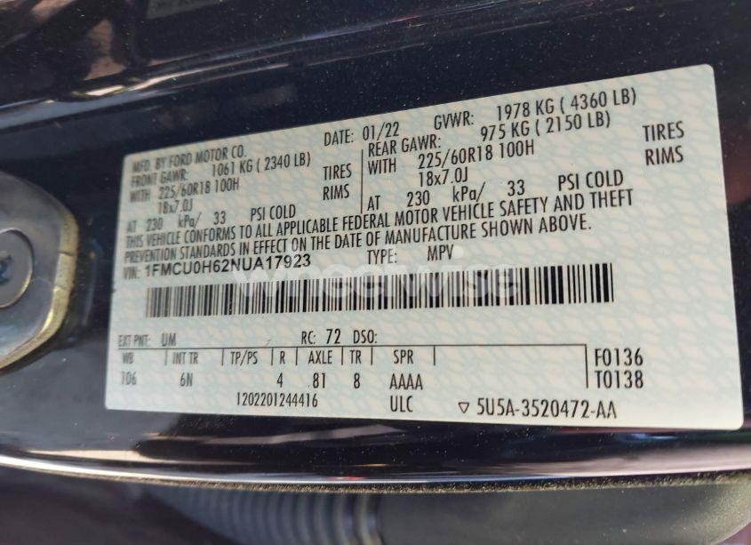 Photo 9 of 2022 Ford Escape SEL (VIN 1FMCU0H62NUA17923)