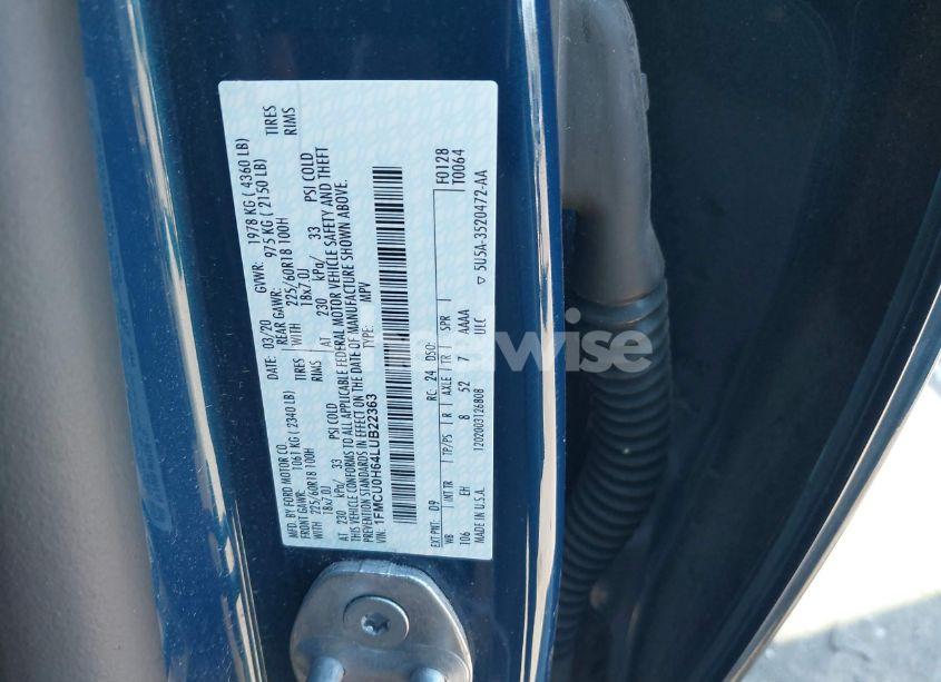 Photo 9 of 2020 Ford Escape SEL (VIN 1FMCU0H64LUB22363)