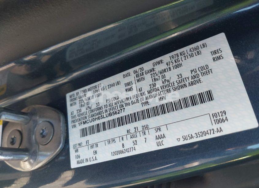 Photo 9 of 2020 Ford Escape SEL (VIN 1FMCU0H65LUB56277)