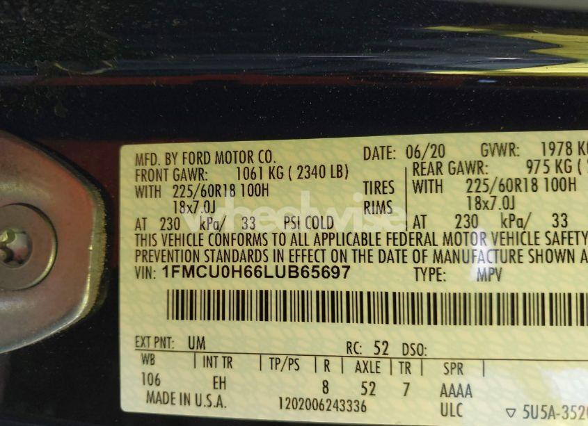 Photo 9 of 2020 Ford Escape SEL (VIN 1FMCU0H66LUB65697)