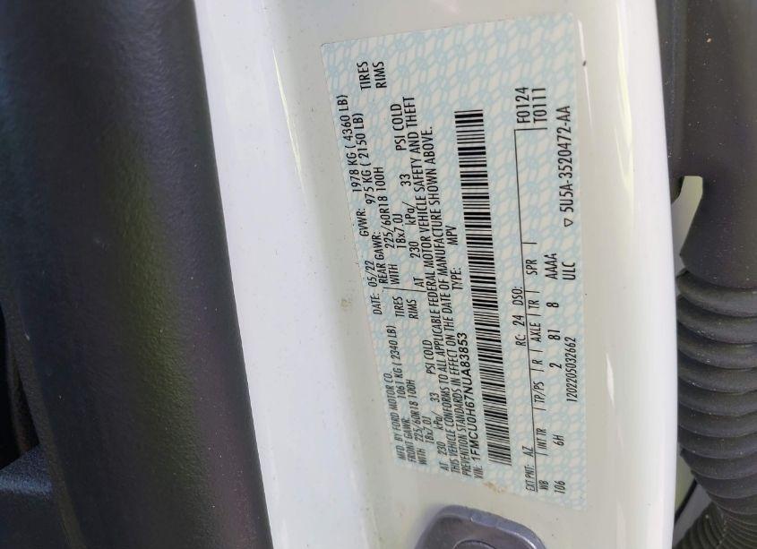 Photo 9 of 2022 Ford Escape SEL (VIN 1FMCU0H67NUA83853)