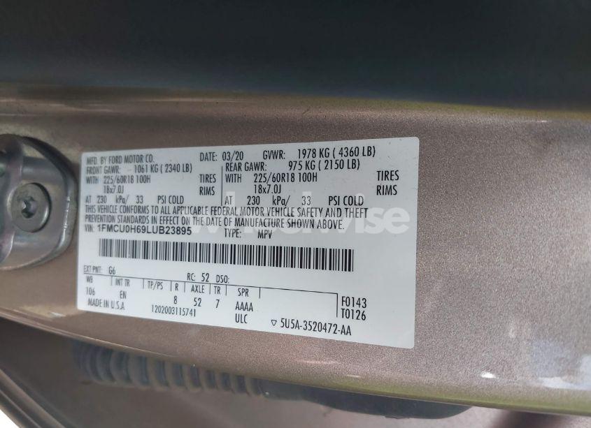 Photo 9 of 2020 Ford Escape SEL (VIN 1FMCU0H69LUB23895)