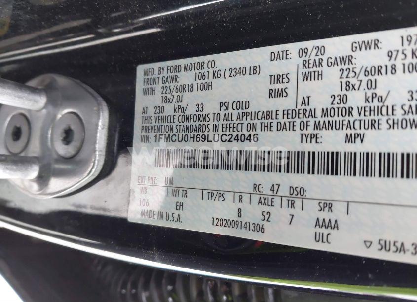 Photo 9 of 2020 Ford Escape SEL (VIN 1FMCU0H69LUC24046)