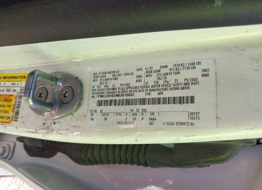 Photo 9 of 2021 Ford Escape SEL (VIN 1FMCU0H6XMUB19002)