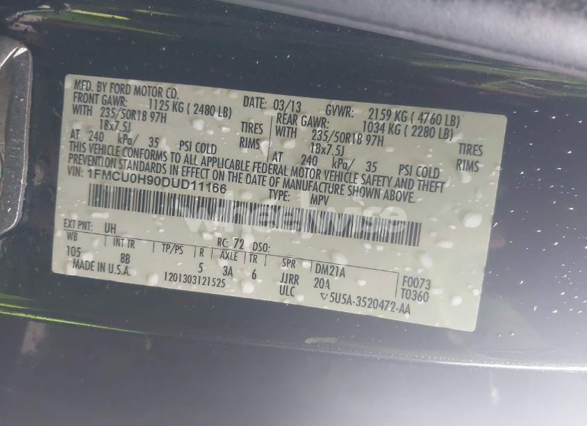 Photo 9 of 2013 Ford Escape SEL (VIN 1FMCU0H90DUD11166)