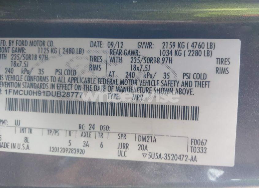 Photo 9 of 2013 Ford Escape SEL (VIN 1FMCU0H91DUB28777)