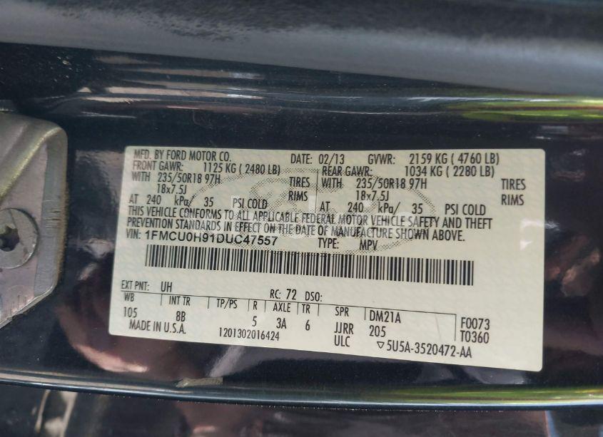 Photo 9 of 2013 Ford Escape SEL (VIN 1FMCU0H91DUC47557)