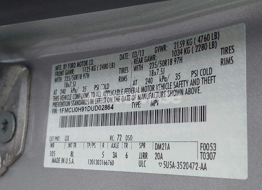 Photo 9 of 2013 Ford Escape SEL (VIN 1FMCU0H91DUD02864)