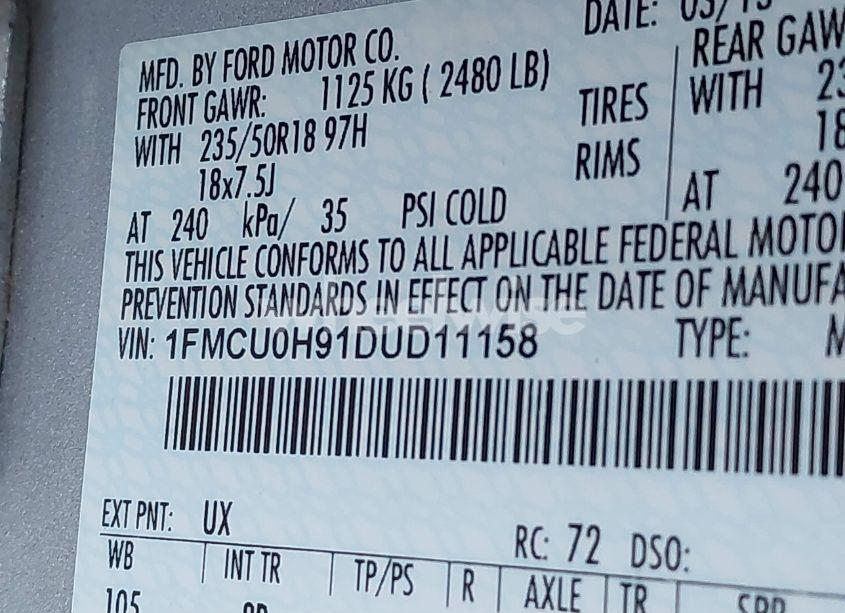 Photo 9 of 2013 Ford Escape SEL (VIN 1FMCU0H91DUD11158)