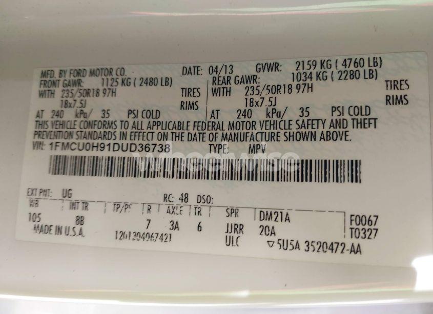 Photo 9 of 2013 Ford Escape SEL (VIN 1FMCU0H91DUD36738)