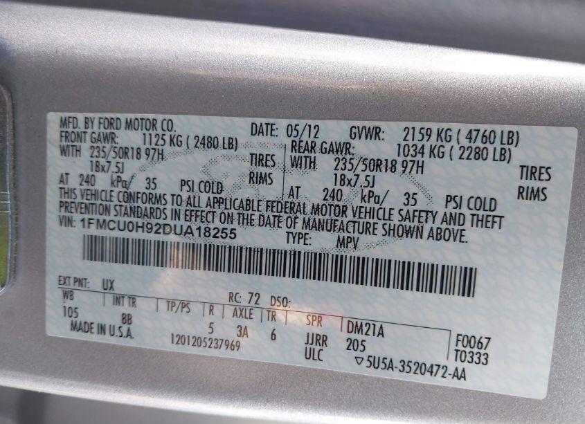 Photo 9 of 2013 Ford Escape SEL (VIN 1FMCU0H92DUA18255)