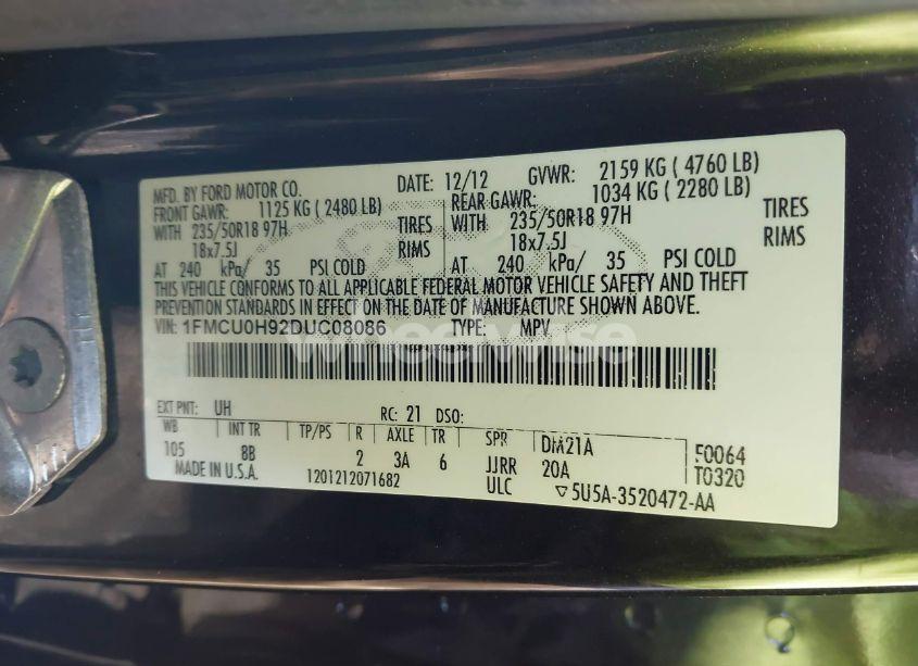 Photo 9 of 2013 Ford Escape SEL (VIN 1FMCU0H92DUC08086)