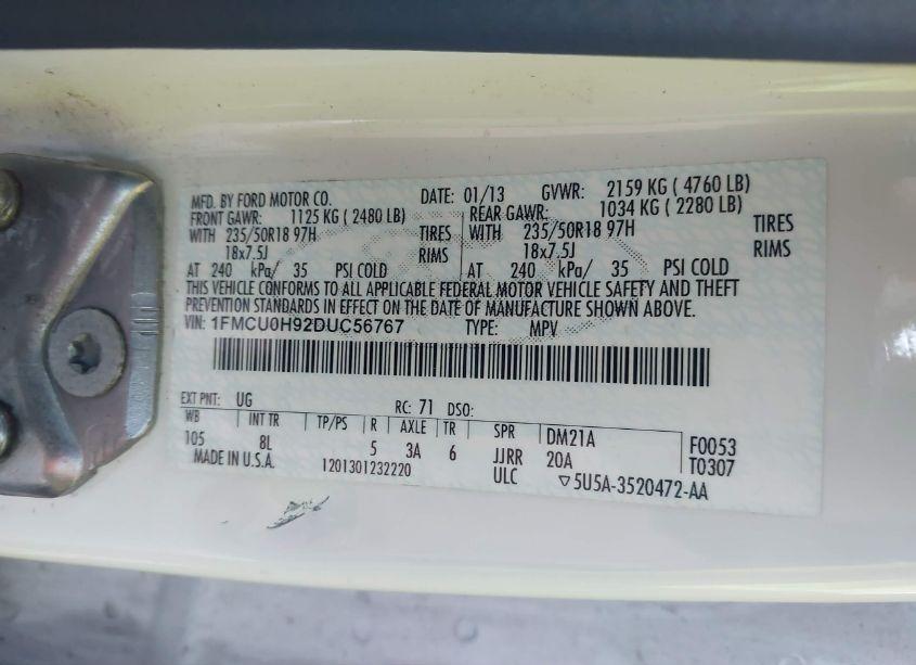 Photo 9 of 2013 Ford Escape SEL (VIN 1FMCU0H92DUC56767)