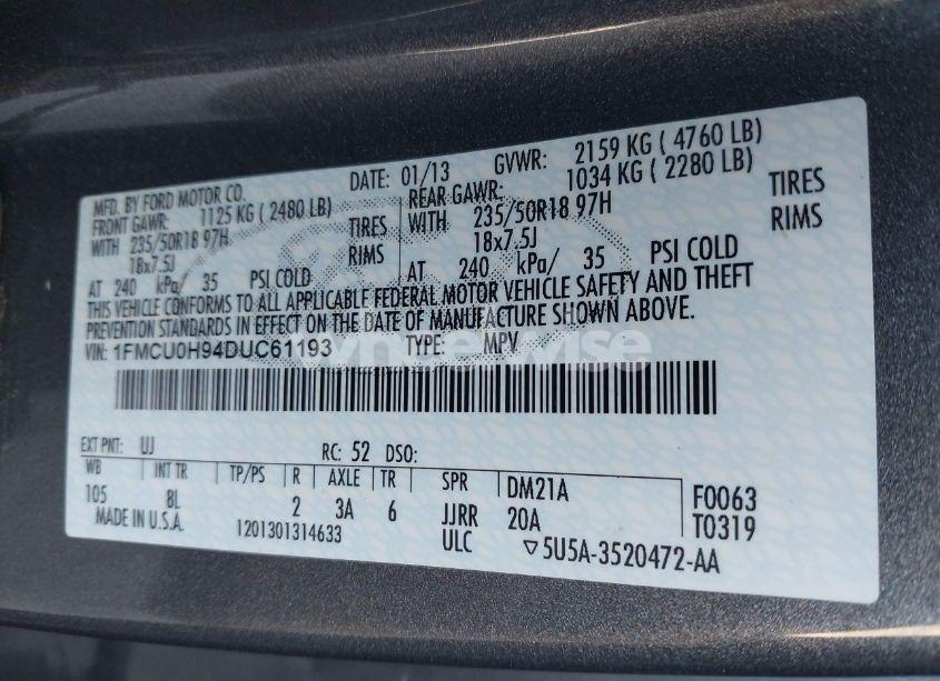 Photo 9 of 2013 Ford Escape SEL (VIN 1FMCU0H94DUC61193)