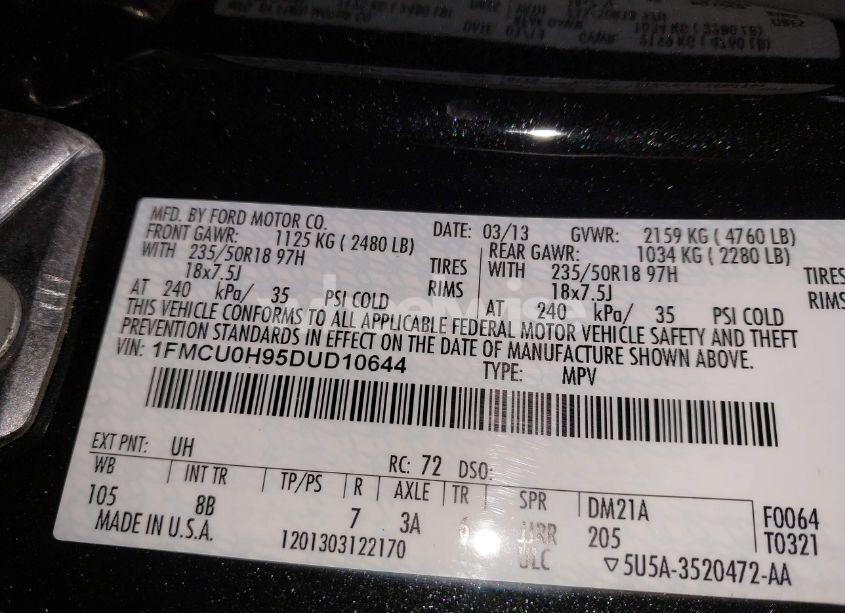 Photo 9 of 2013 Ford Escape SEL (VIN 1FMCU0H95DUD10644)