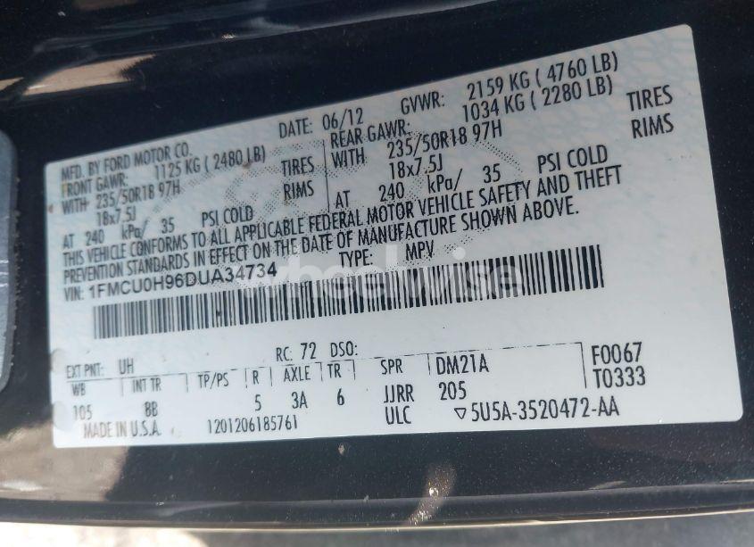 Photo 9 of 2013 Ford Escape SEL (VIN 1FMCU0H96DUA34734)