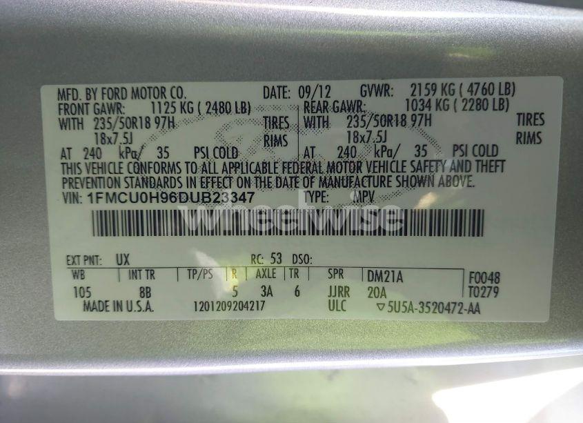 Photo 9 of 2013 Ford Escape SEL (VIN 1FMCU0H96DUB23347)