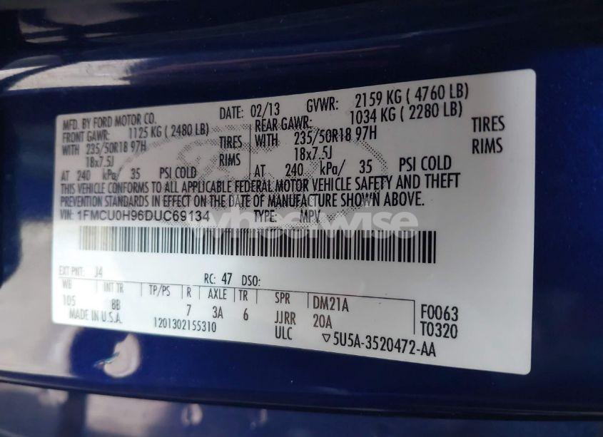 Photo 9 of 2013 Ford Escape SEL (VIN 1FMCU0H96DUC69134)