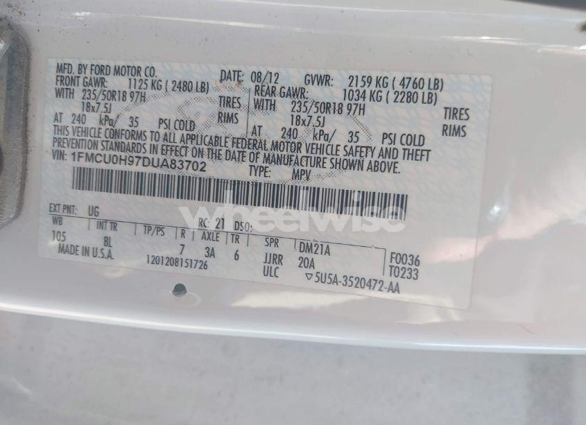 Photo 9 of 2013 Ford Escape SEL (VIN 1FMCU0H97DUA83702)