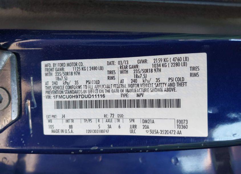 Photo 9 of 2013 Ford Escape SEL (VIN 1FMCU0H97DUD11116)