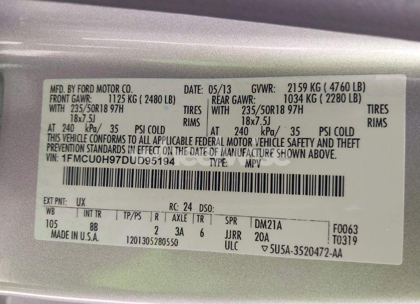 Photo 9 of 2013 Ford Escape SEL (VIN 1FMCU0H97DUD95194)