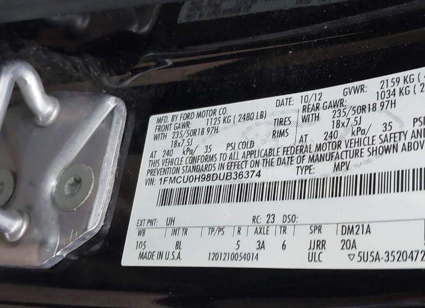 Photo 9 of 2013 Ford Escape SEL (VIN 1FMCU0H98DUB36374)