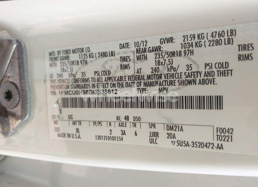 Photo 9 of 2013 Ford Escape SEL (VIN 1FMCU0H98DUB38612)