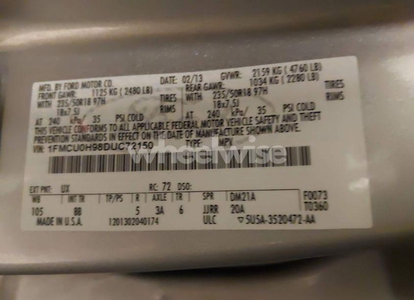 Photo 9 of 2013 Ford Escape SEL (VIN 1FMCU0H98DUC72150)