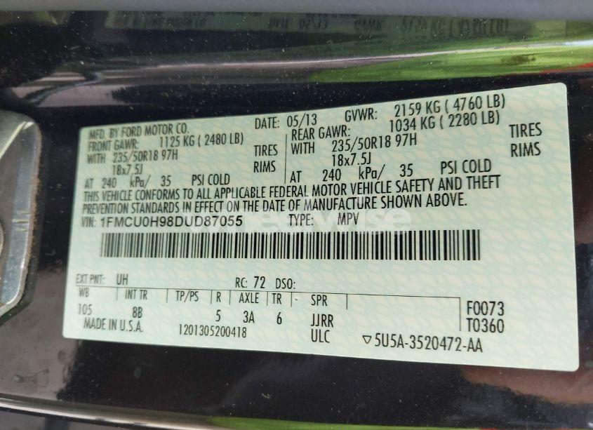 Photo 9 of 2013 Ford Escape SEL (VIN 1FMCU0H98DUD87055)