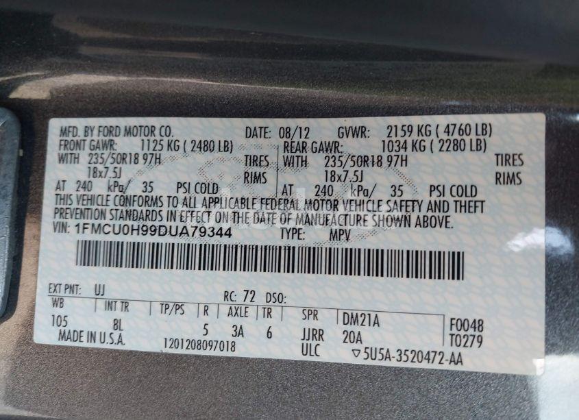 Photo 9 of 2013 Ford Escape SEL (VIN 1FMCU0H99DUA79344)